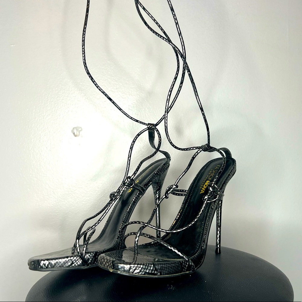 Fashion Nova snake print lace up heels